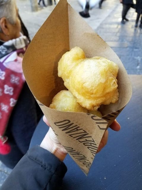 Napoli street food walking tour - Pignasecca market: buffalo mozzarella plus cuoppo di fritti
