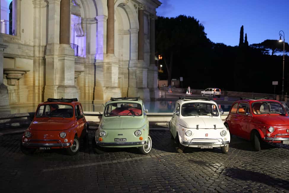 Rome: Night Tour in a Vintage Fiat 500 with Aperol Spritz - Sunset over the Roman skyline from Terrazza del Gianicolo